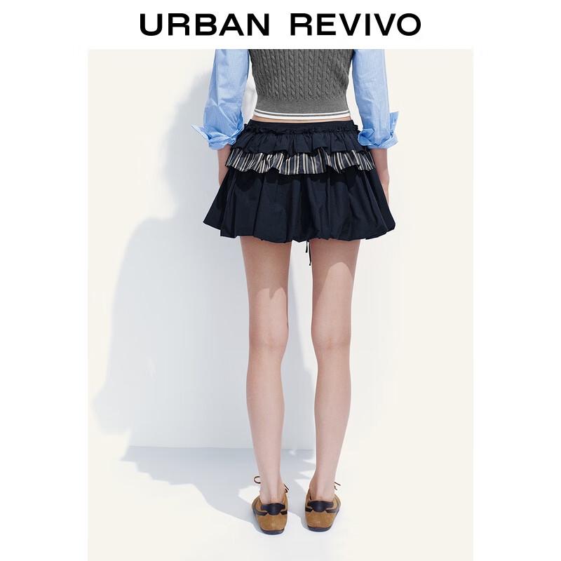 UR 2025 Autumn Women's Spliced Puffy Mini Skirt
