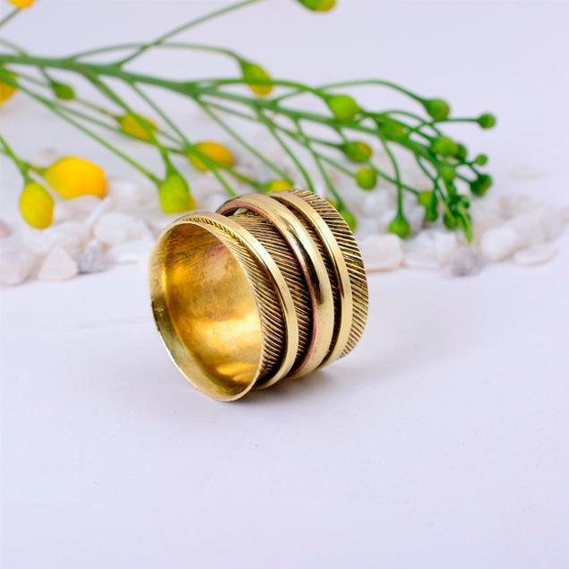Gold Brass Spinner Ring, Wide Adjustable Meditation Ring, Handmade Boho Fidget Ring, Unisex Statement Jewelry Gift