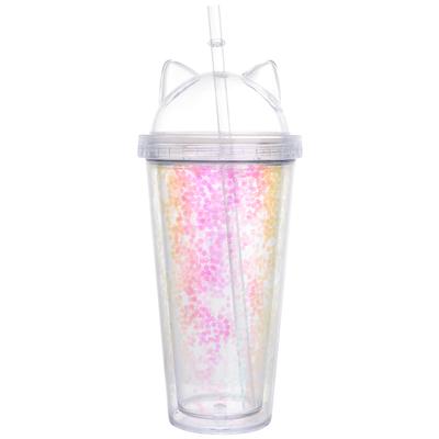 Cat Ear Flashing Water Cup Drinking Lid Tumbler Straw Kids with Travel Plastic