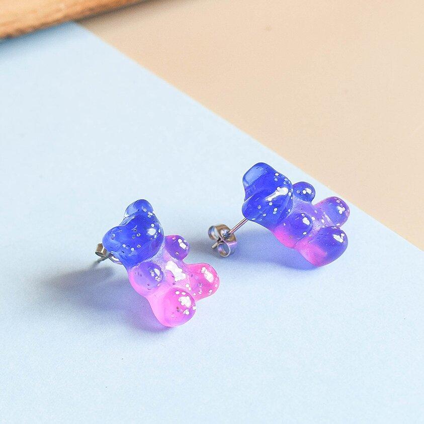 Wholesale Gummy Bears Studs Earrings For Women Teens Girls Gradient Color Sequin Bear Earring Fashion Zircon Birthday Gift