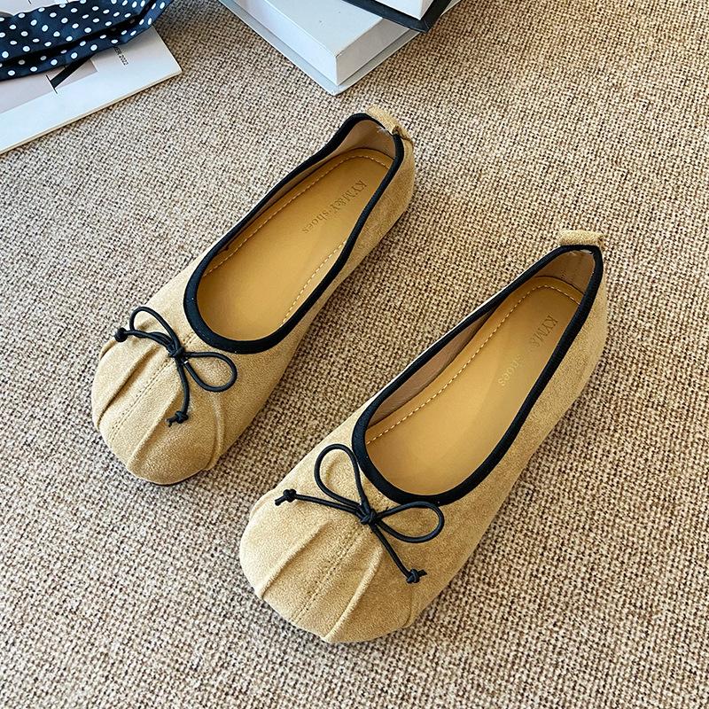 303-11 Retro Abendwind Sanft mit Rock Einzelne Schuhe Damen 2025 Neu Gefaltete Flache Oma-Schuhe Umstandsschuhe