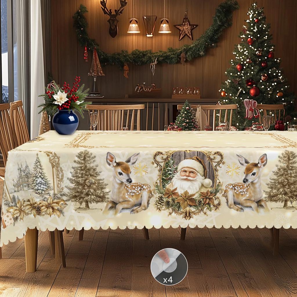 Weihnachtliches Motiv-Tischtuch Vintage Landhausstil Weihnachtsmann Weihnachtsbaum Muster Design