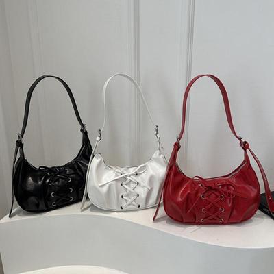 Hot Y2K Solid Color Underarm Hobo Bags for Women Casual Style PU Leather Design Ladies Bow Handbag Adjustable Strap Shoulder Crossbody Bag CLE
