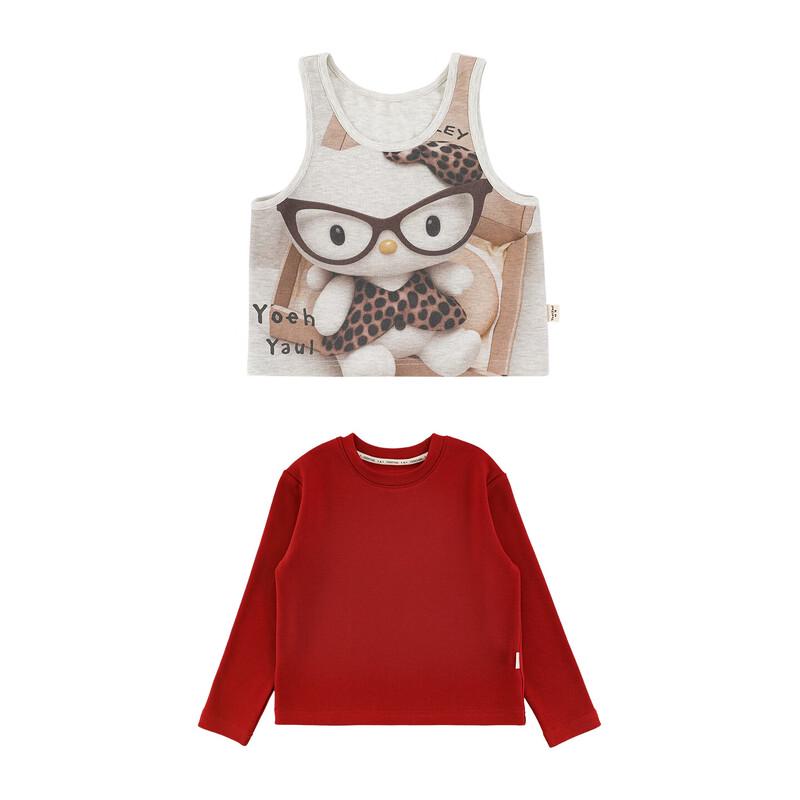 Youyou Girls  Detachable Cat Print Two-Piece T-Shirt 100