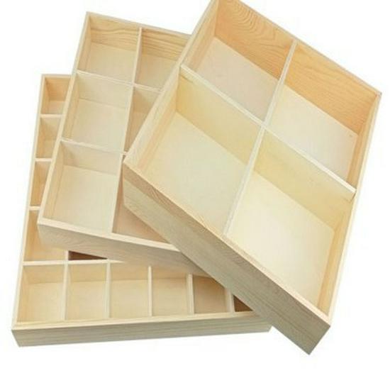 Multi-Grid Wooden Desktop Storage Tray