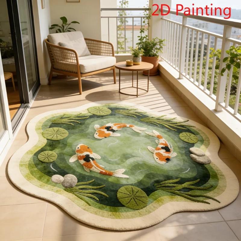 Koi Visvijver Onregelmatig Rond Tapijt Antislip voor Balkon Zen Woondecoratie 80x80cm 31inch