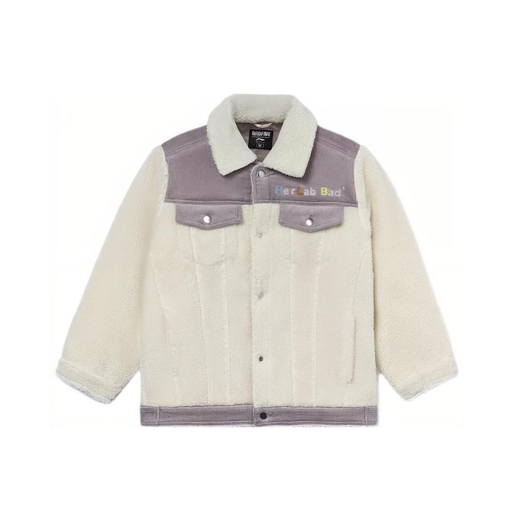 Li Ning Badfive Color Block Letter Logo Embroidered Loose Sports Long Sleeve Jacket Women Jacket Off-White AFDR718-1