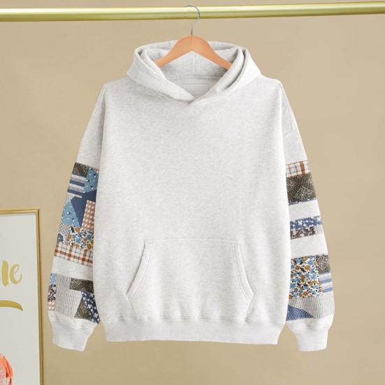 Unisex Hoodie with Big Pocket Retro Printing Long Sleeves Loose Hooded Solid Color Elastic Cuffs Hip Hop Streetwear Top