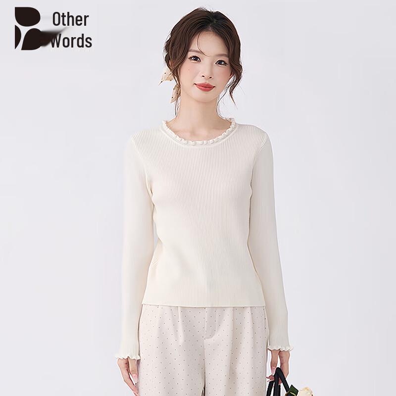 Women s Ruffle Trim Knit Long Sleeve T-Shirt One Size