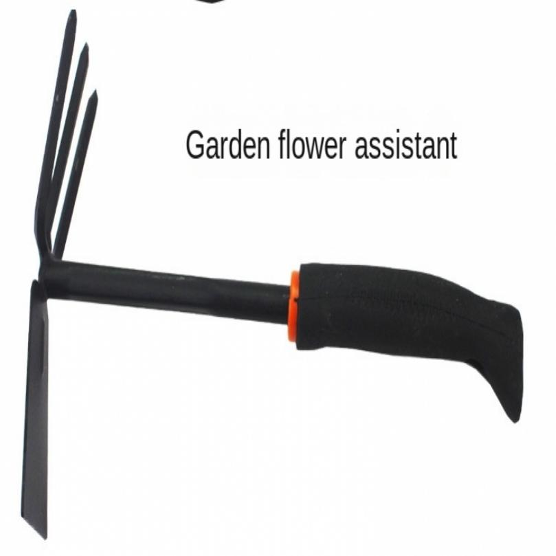 Thicken Serviceable Dual Use Small Hoe for Gardening Tool with Three Tooth Harrow Head, Iron Head Dual Purpose Hoe