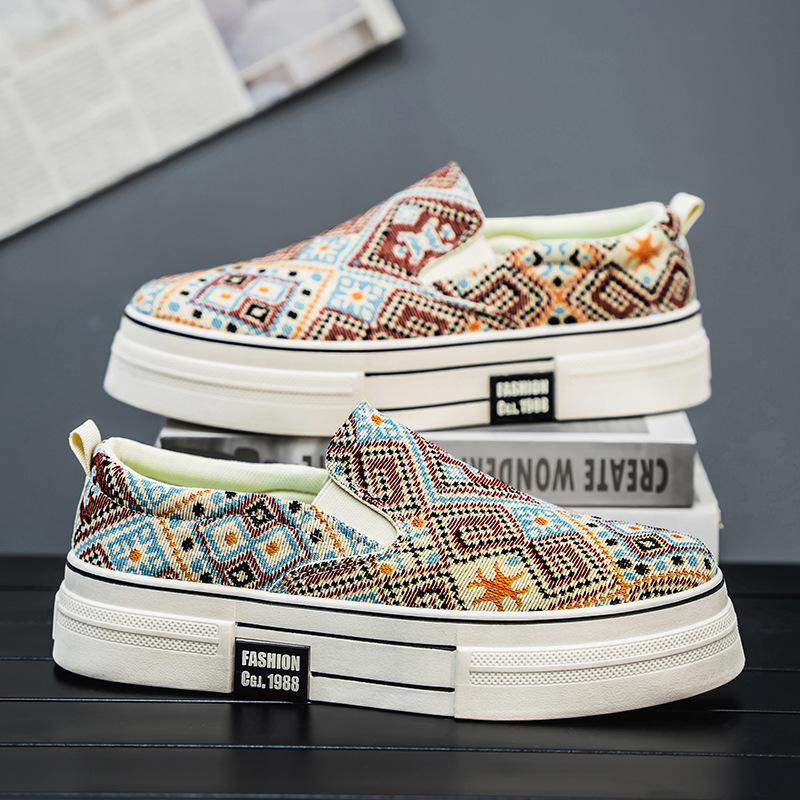 Douyin Live Broadcast Men's Shoes Ins Trend Casual Trend Cartoon Canvas Shoes Platform One Pedal Lazy Board Shoes Handsome