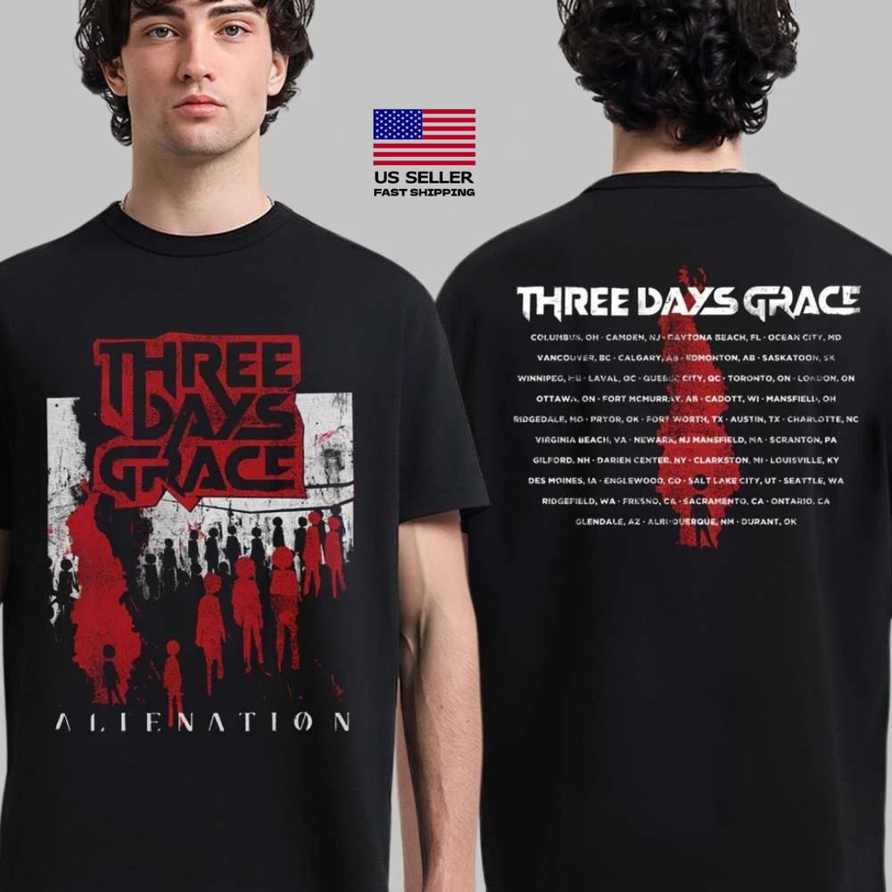 Three Days Grace Отчуждение 2025 Тур Мерч Двусторонний Быстрая доставка Унисекс Футболка XXXXL