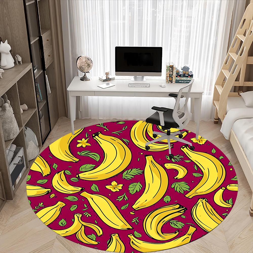 1pc Banana Pattern Office Round Area Rug, Indoor Mat Suitable For Office, Under Office Chairs Bedroom Living Room Home Decor, Room Deco188