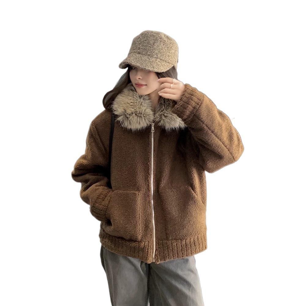 Direct sales hooded fur collar splicing knitted sweater jacket women's autumn and winter simple casual basic cardigan