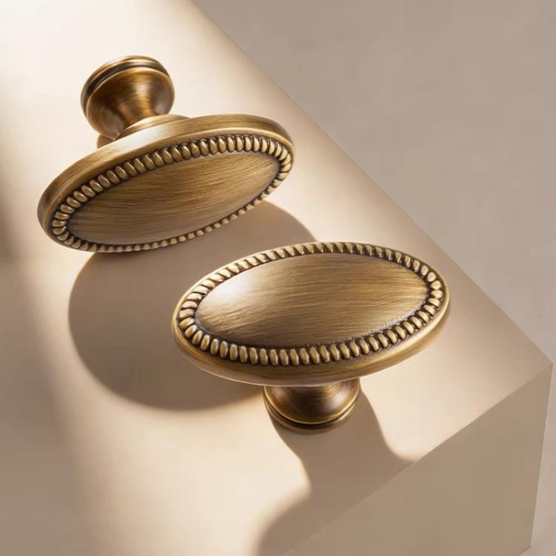 Solid Brass Furniture Handles French Vintage Design High Quality Knobs Cabinet Drawers T-bar Handle Wardrobe Bedroom Door Pulls