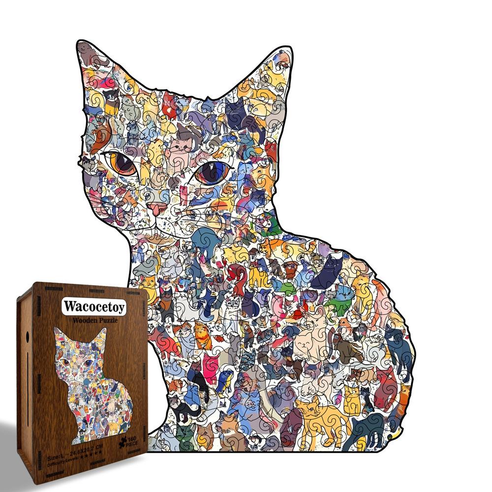 Cat Puzzle Adult Edition High Difficulty Special-Shaped Puzzle Gift Piggy Bank Wooden Puzzle