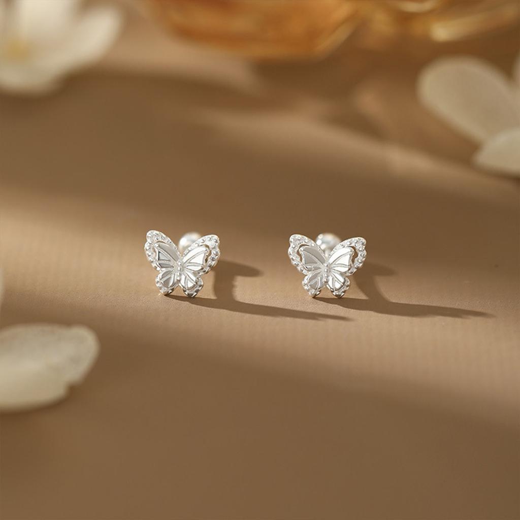 Copper Butterfly Ear Cuff Sweet Fresh 3D Design Screw-In Ear Studs Ear Candy Fashion Jewelry Accessory