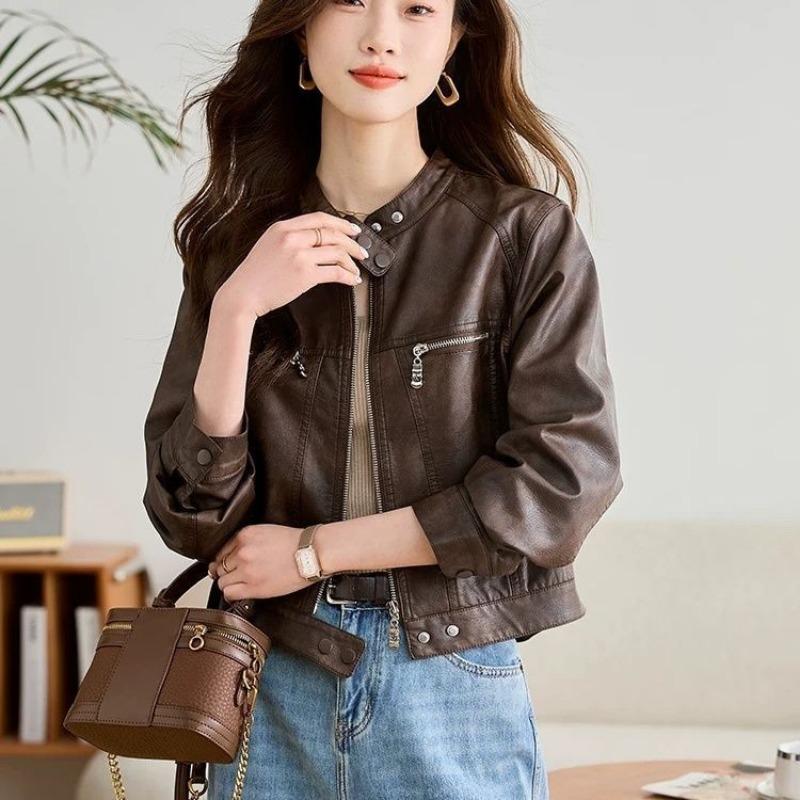 Kurtka skórzana damska nowa wiosna i jesień krótka mała jesień moda swobodna skórzana kurtka modna czarna