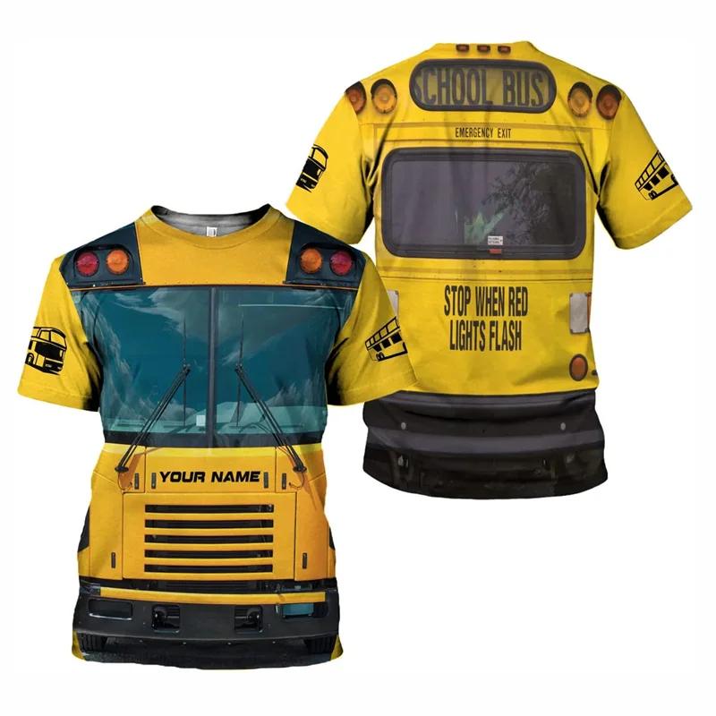 Fun Role Playing School Bus Driver Men's 3D Printed Custom Name T-shirt Daily Casual Large Loose Round Neck Short Sleeve Shirt