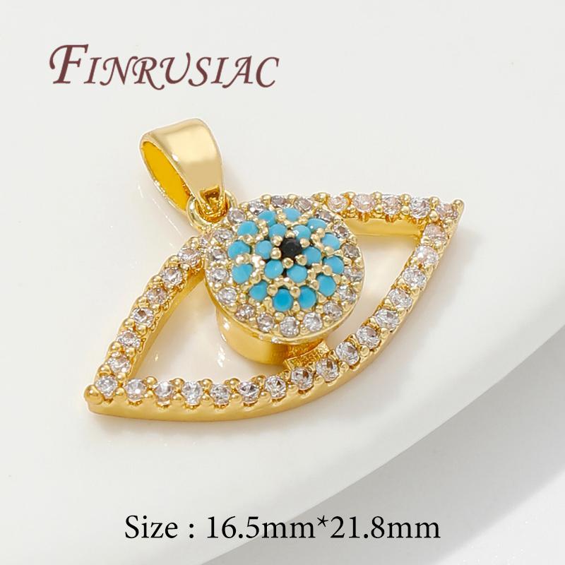 Accessoires de Collier DIY Plaqué Or Véritable 18K Pendentifs Œil Maléfique en Zircon Bleu Breloques Pour Fournitures de Fabrication de Bijoux Pendentif Fleurs
