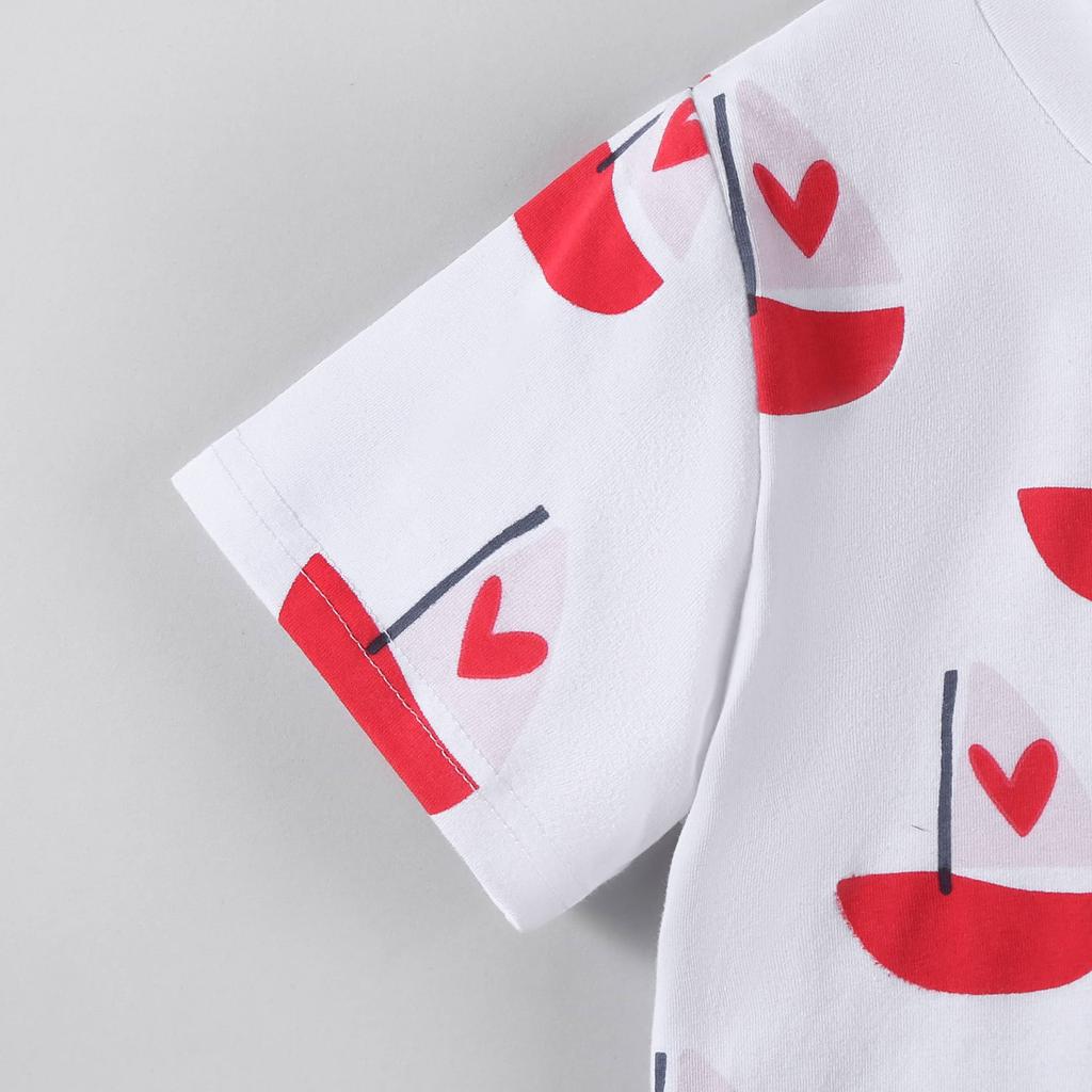 2-7 Jahre Mädchen Baumwollmischung Oberteile Kleinkind Freizeit Kinder T-Shirt Niedlicher Herz Segelboot Druck Sommer Kinder Rundhals Kurzarm T-Shirts