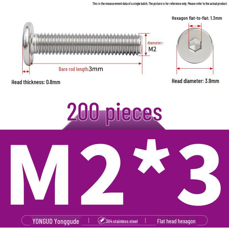 304 Stainless Steel Ultra-Thin Flat Head Hex Socket Bolt, M2-M12
