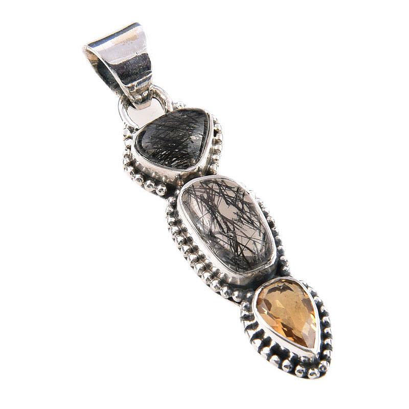 Natural Black Rutile,Black Rutile 925 Solid Sterling Silver Pendant 1.75'' k1Q56