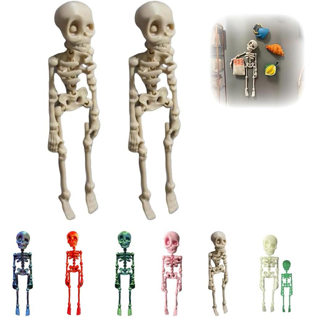 Skeleton Fridge Magnet, 3D Printed Articulated Skeleton Fridge Sticker, Vintage Gothic Refrigerator Magnets,