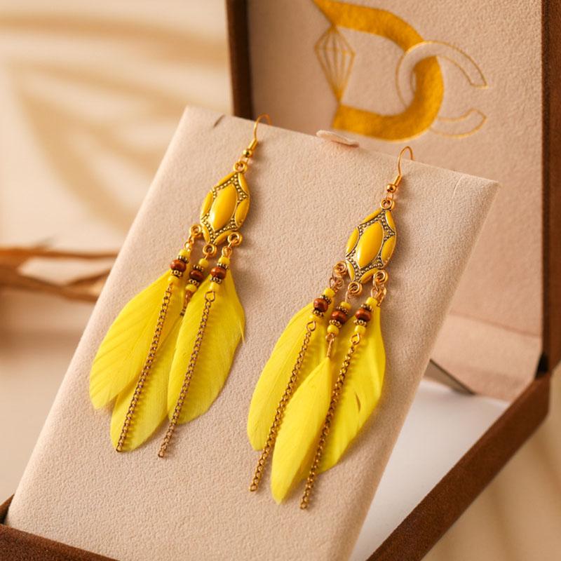 

Classic Bohemia Feather Dangle Earrings for Women Fashion Long Colorful Enamel Handamde Earring Female Party Wedding Jewelry