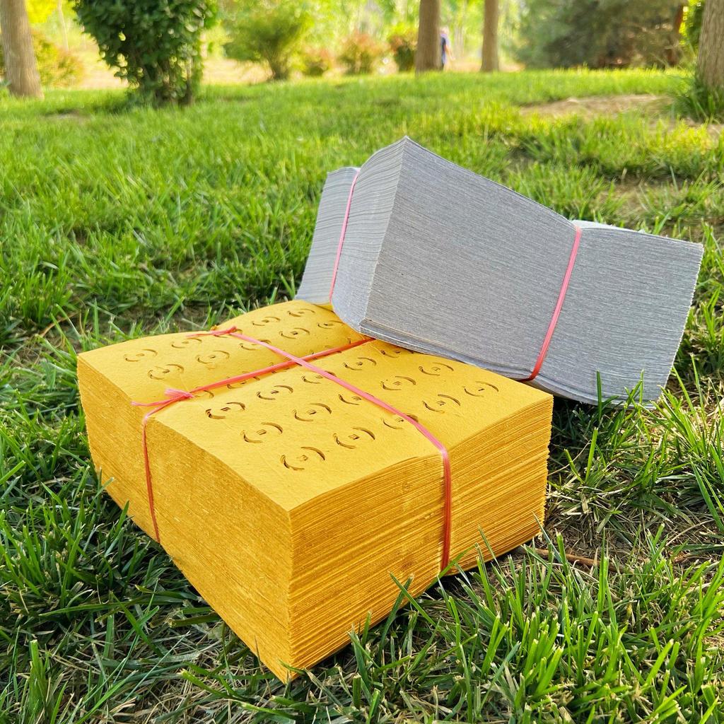 Traditional Copper Coin Punch-Hole Paper for Anniversary Burning - Yellow and White Straw Hemp Paper