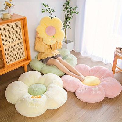 Soft Round Plush Seat Cushion - Fruit & Flower-Themed, Machine Washable, Polyester - Comfortable Full-Body Support for Long Sitting