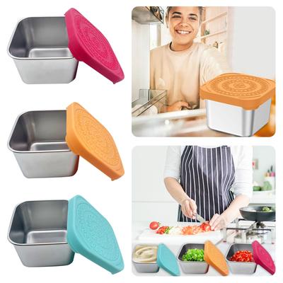 Stainless Steel Square Cups With Sealed Freshness Containers Portable Leak Proof Dressing & Glass Canisters with Airtight Lids