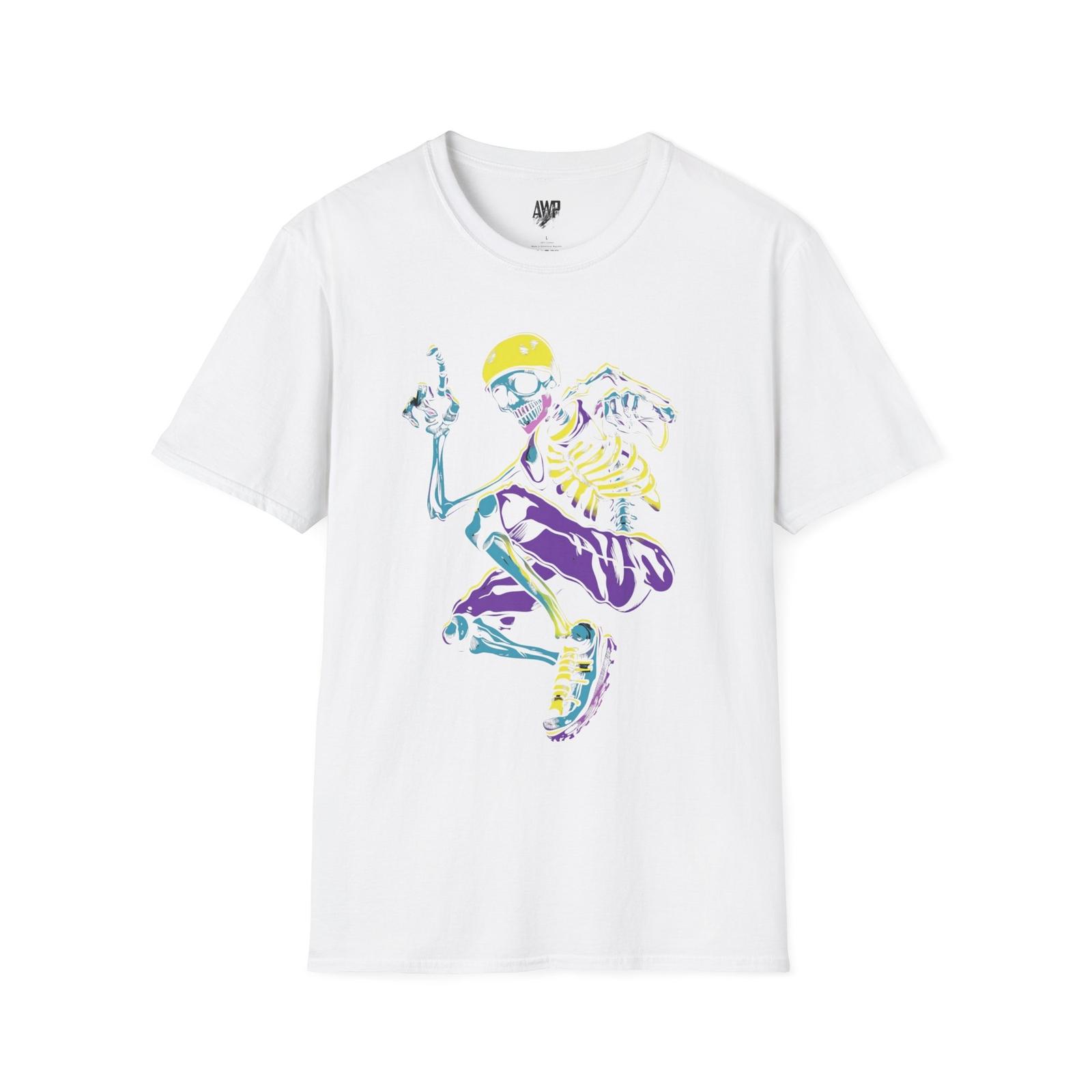 Skeleton Funny Skater Unisex T-Shirt, Halloween Boo T-shirt, White, Black, Grey S