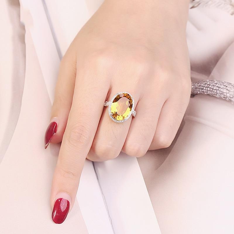 BELLA BOX Anello da donna di lusso con zircone ovale di colore giallo, regalo di fidanzamento per feste di fine gioielleria femminile