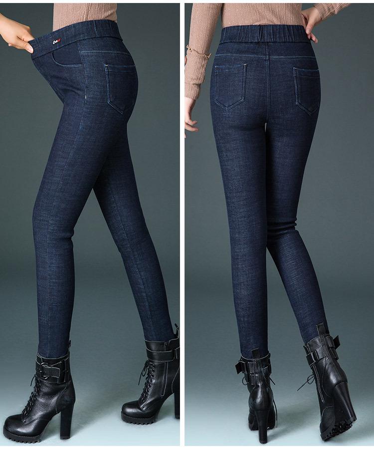 Damen High-Waist Stretch-Jeans mit Fleecefutter - Übergröße, Slim Fit, Warme Winterhose für Mütter mittleren Alters