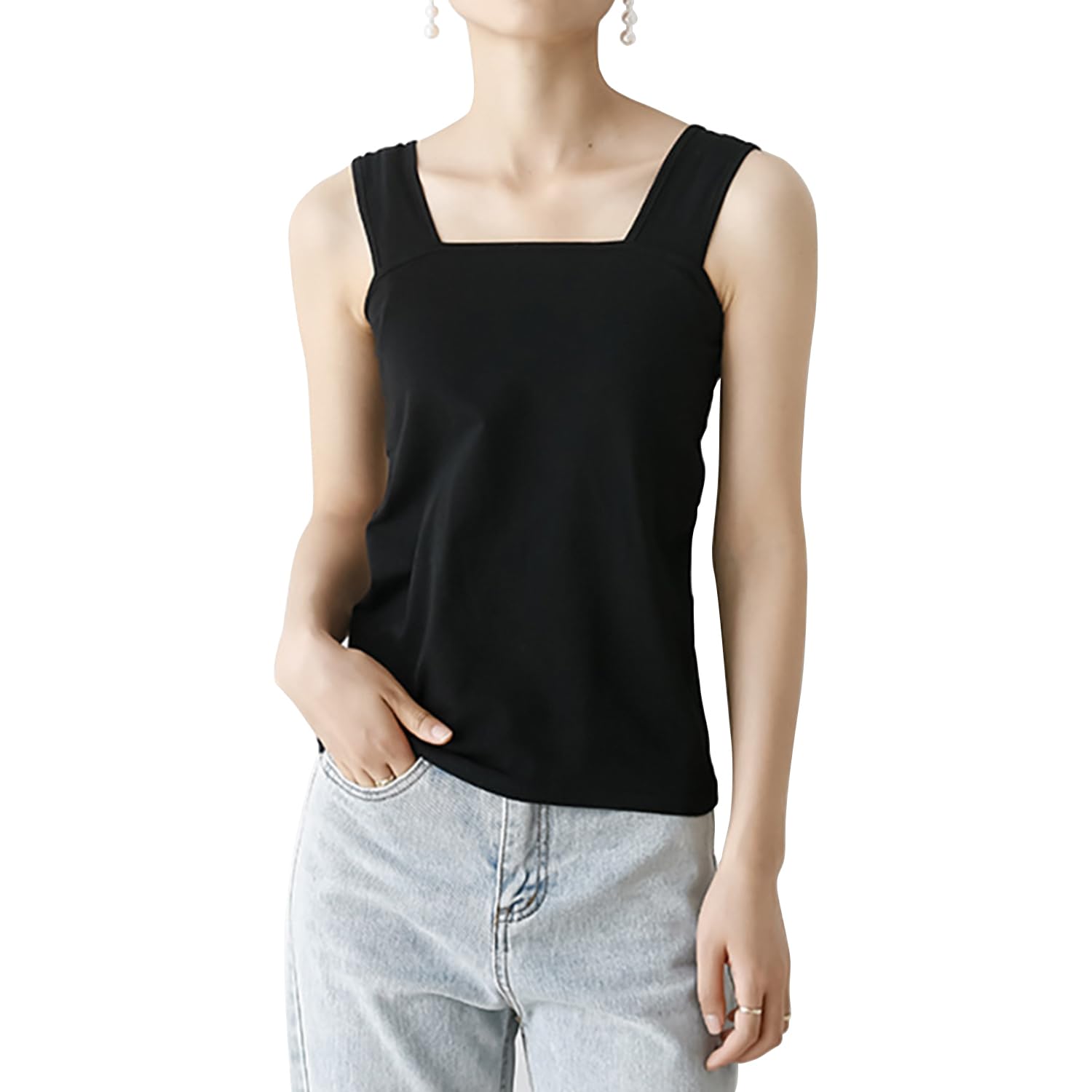 

Топ женский [Mskikefly], майка, танк, внутренний, подмышки, скрывающий бретели бюстгальтера, внутренний слой для многослойности, камисоль, скрывающий, очень прохладный, охлаждающий, дезодорирующий чёрный