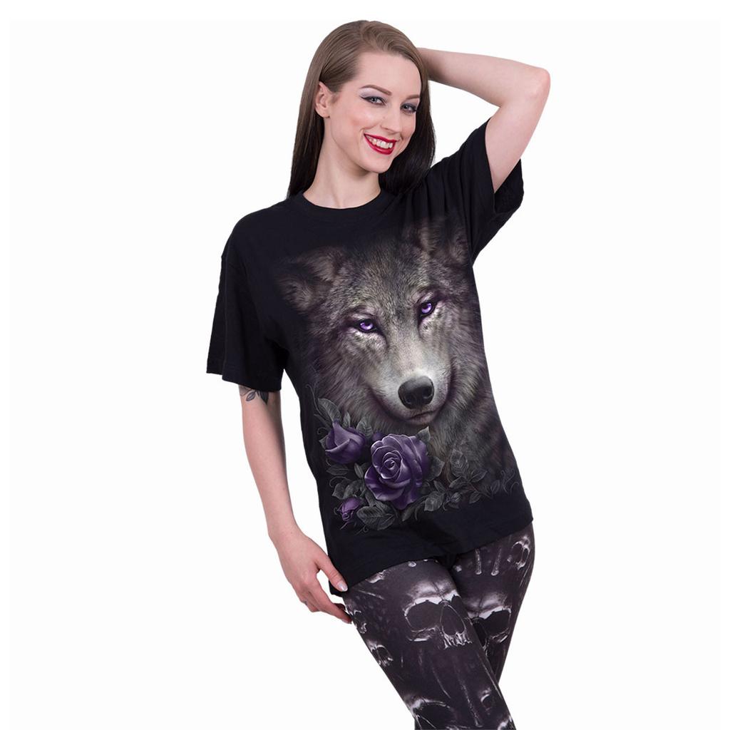 Spiral Direct Unisex Adult Wolf Roses T-Shirt