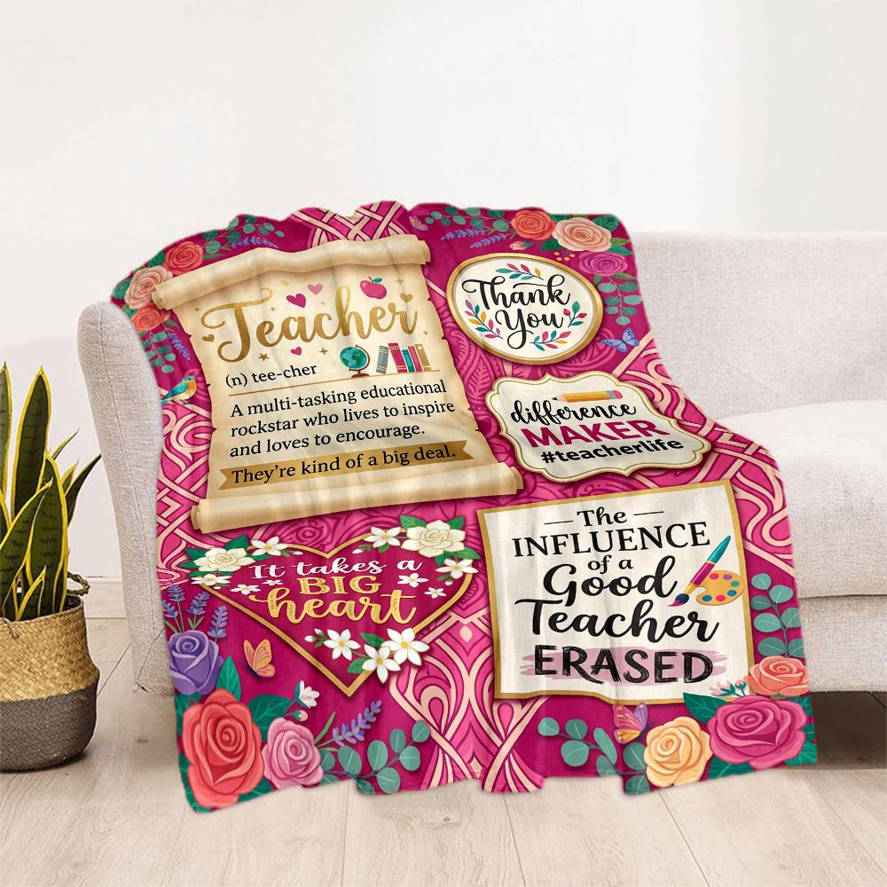 Teacher Appreciation Quotes Blanket Soft Warm Cozy Suitable for Chair Sofa Seaside for All Occasions Digital Print Birthday Christmas Gift Blanket