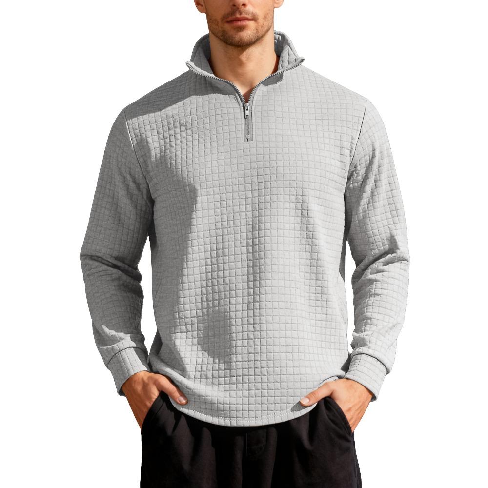 Autumn/Winter Business Casual Men's Loose-Fit Jacquard Half-Zip Sweatshirt with Small Check Collar