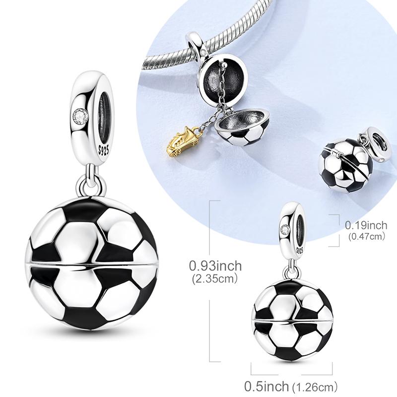 Original 925 Sterling Silver Charms Can Open Football Pendant Fit Original Bracelet Necklace For Women Men DIY Jewelry Gift