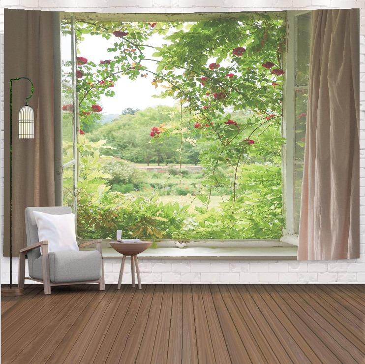 Berglandschaft vor dem Fenster, hängender Wandteppich, Wanddekoration für Zuhause, Büro, Wohnzimmer