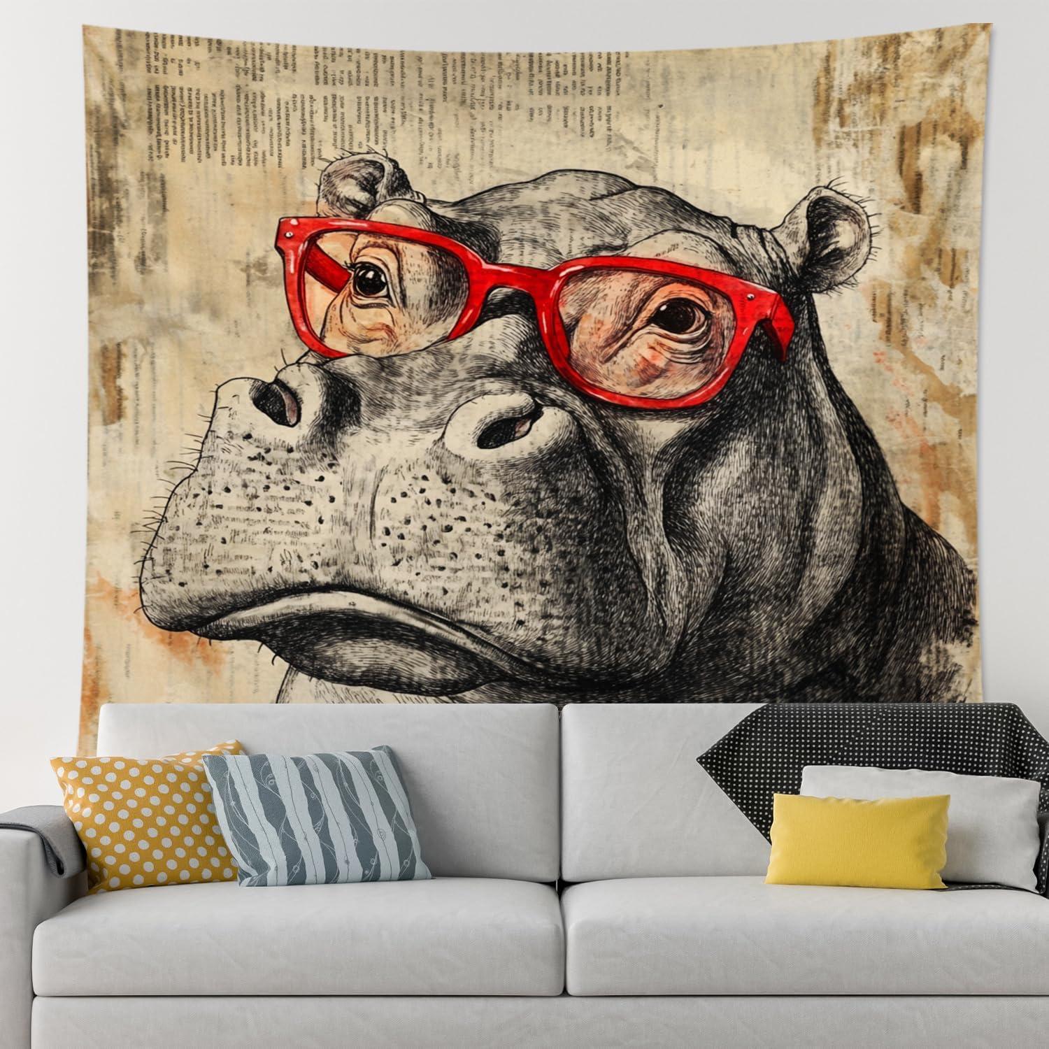 Tapestry wall with cute hippos 75x100 чёрный