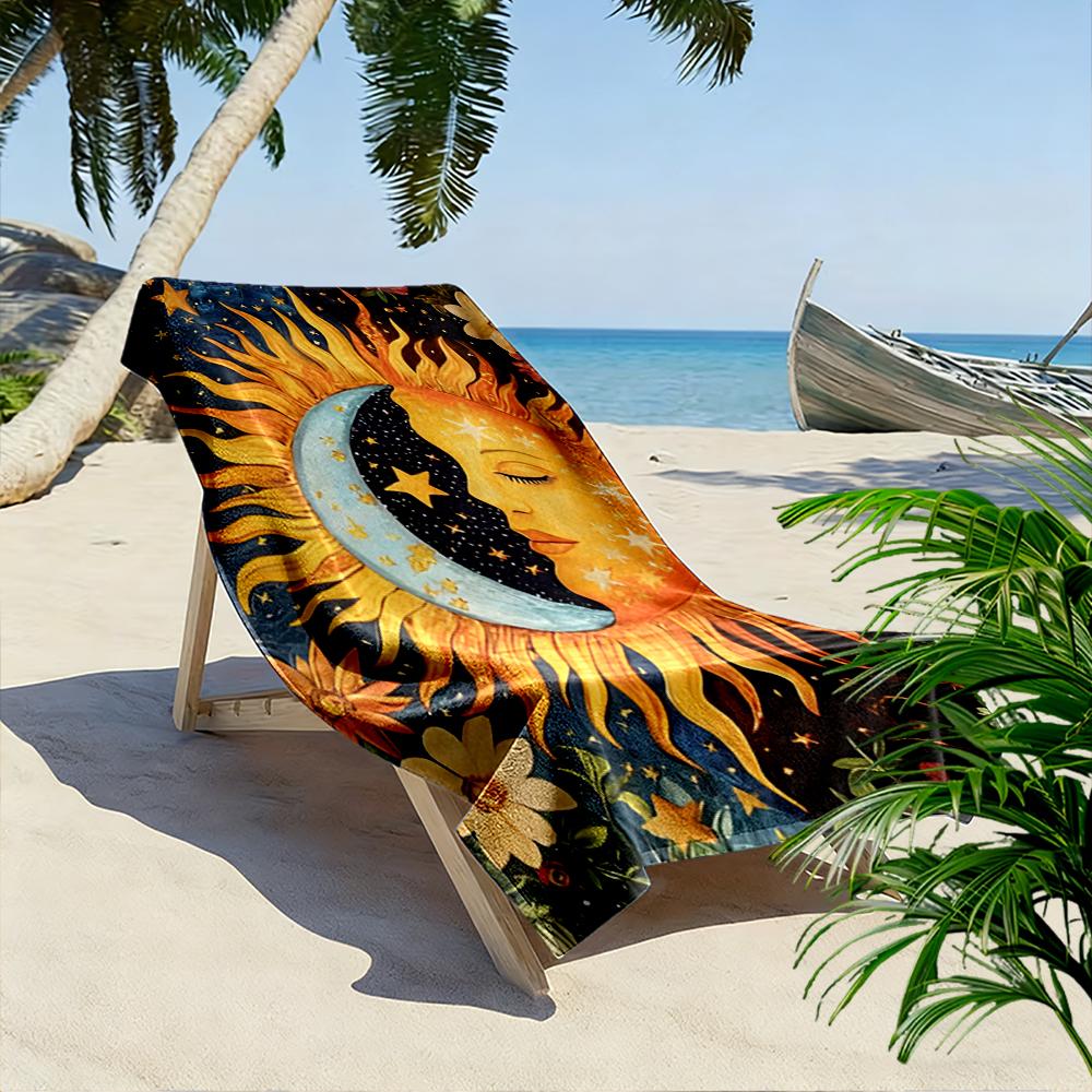 Sun and Moon with Floral Design Beach towel quick-drying for travel outdoor sports jogging beach and swimming
