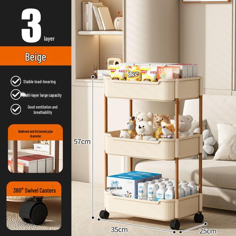 Compact Multi-Layer Mobile Storage Rack for Bedroom, Bathroom, or Living Room