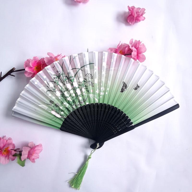 Vintage Bamboo Silk Women's Folding Fan - Portable Dance Gift