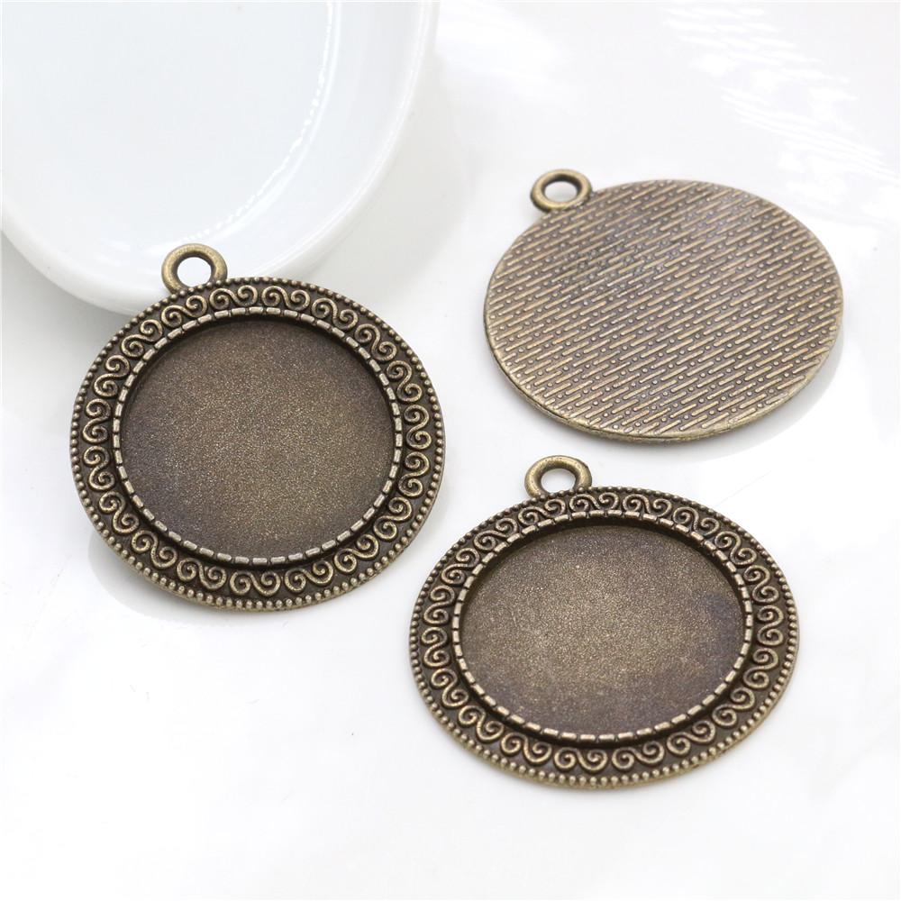 New Fashion 5pcs 25mm Inner Size Black Antique Silver Plated Bronze Flower Simple Style Cabochon Base Setting Charms Pendant