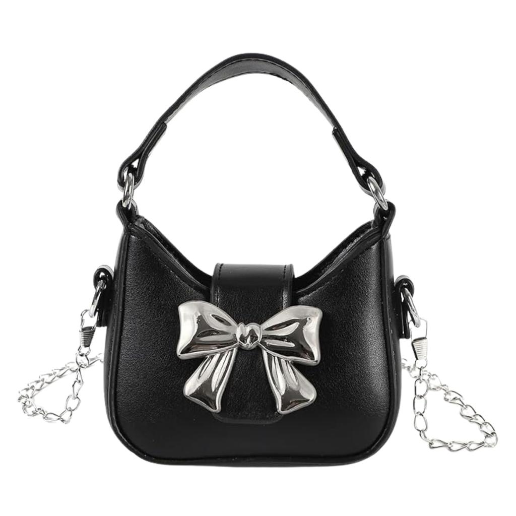 [ideamall] Mini Ribbon Shoulder Bag for Elementary School Students, Handbag, Pochette, Black