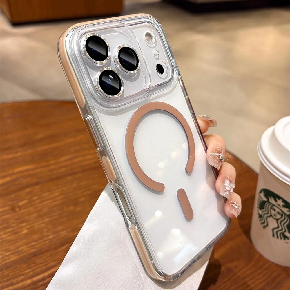 

Luxury Candy Color Collision for Magsafe Case for iPhone 15 16 17 Pro Max 13 14 Air Magnetic Lens Protector Transparent Cover iPhone 16 Plus