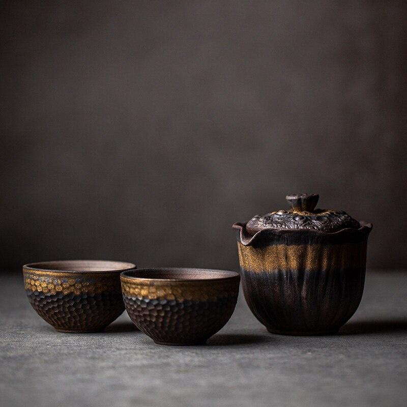 Japanese Style Kung Fu Tea Set Ceramic Quick Tea Cup Coarse Pot Two Cups