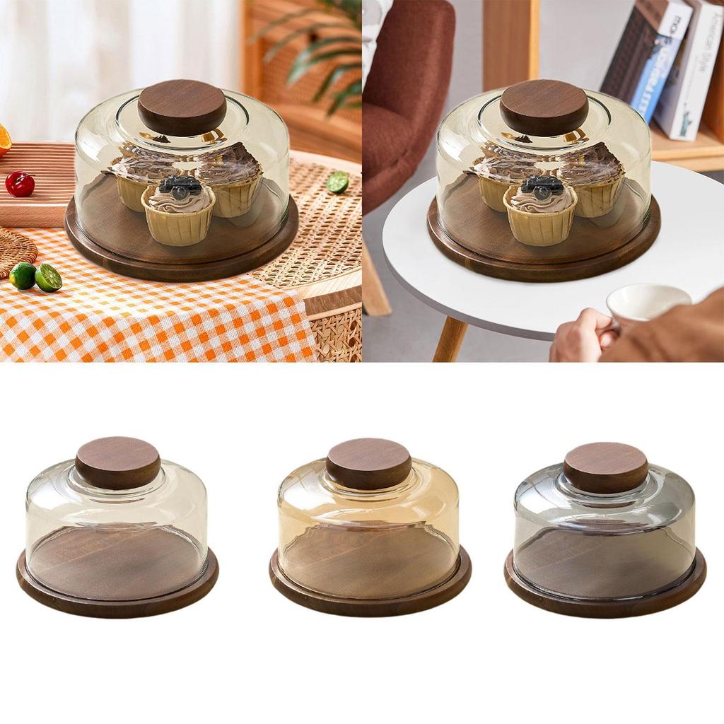 Cake Stand with Dome Lid Display Stand Container Multifunctional Decorative Decorating Wood Cake Plate for Baking Gifts Party